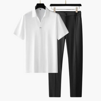 Zweiteiler Set für Herren – Kurzarmshirt mit Stoffhose – Weiß