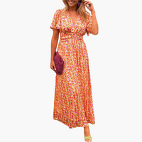 Nora | Sommerkleid mit V-Ausschnitt – Orange