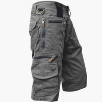 Herren knielange Cargo-Shorts mit mehreren Taschen und Gürtelschlaufen – Grau