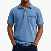 Poloshirt Klassisches - Kurzarmshirt für Herren mit Tasche – Blau