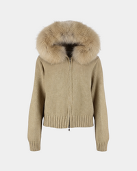 Lenora | Strickmantel mit Fellkragen – Beige-Braun