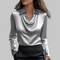 Theresa | Elegante Wasserfall Satinbluse – Grau