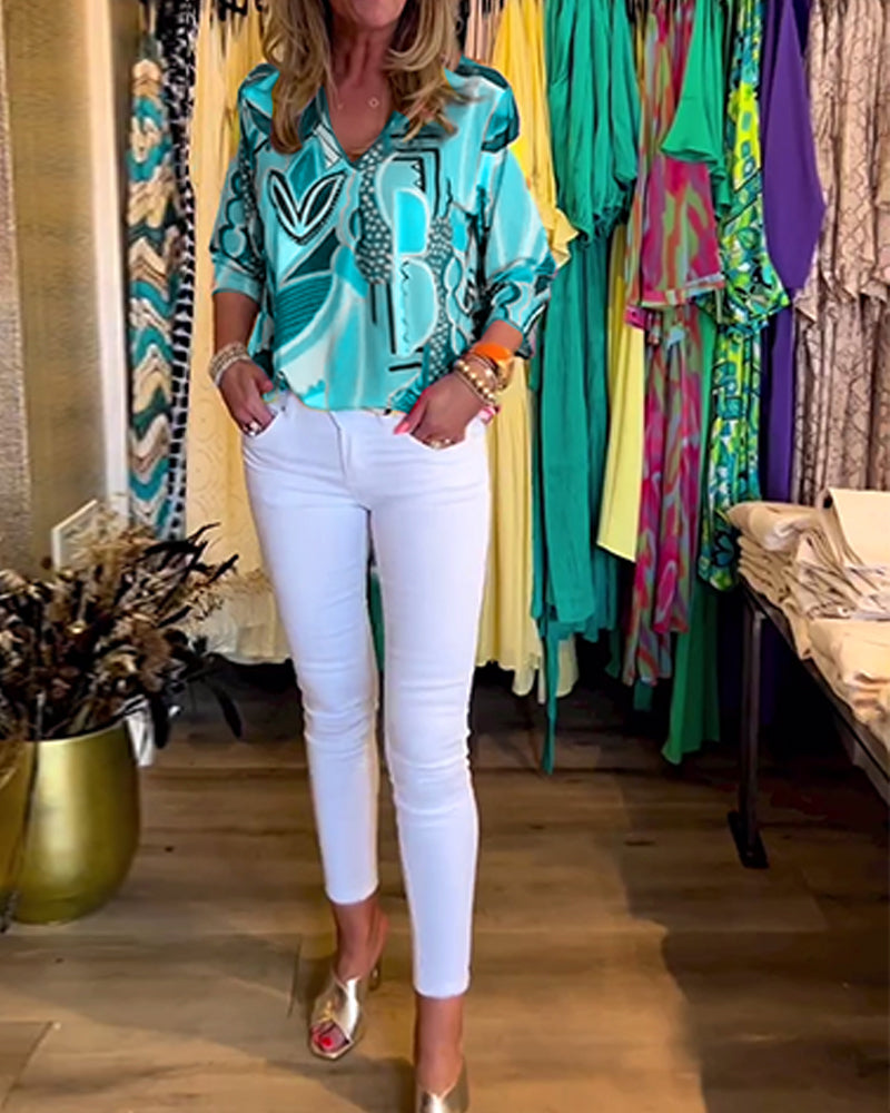 Heidi-Mode | Bunte Langärmlige Bluse mit Print