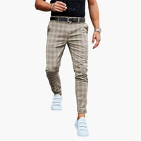 Herren Slim Fit Hose mit Karomuster und schmalem Bein – Beige