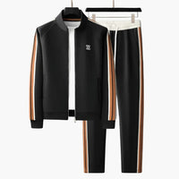 Herren Slim-Fit Trainingsanzug mit Reißverschluss und Taschen – Schwarz