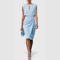 Karla | Damen Midikleid Ärmellos Gerafft Elegant Feminin Business – Hellblau