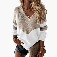 Damen pullover mit V-Ausschnitt und Animal-Print-Muster – Khaki