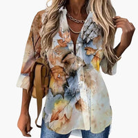 Bluse mit Blumenmuster - Damen Freizeitlook mit Kontrast – Beige mit mehrfarbigem Blumenmuster