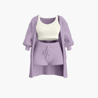 Loungewear Set - Damen Strick Outfit 3-teilig mit Cardigan – Lila