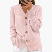 Stella | Elegante Strickjacke mit Herzknöpfen – Rosa