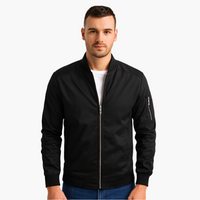 Herren Bomberjacke mit geripptem Saum und Ärmeltasche – Schwarz