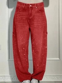 VALESKA - HOSEN MIT HOHER TAILLE UND WEITEM BEIN – Rot