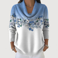 Lena | Damen Pullover mit Blumen stilvoll & zeitlos – Blau