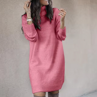 Damen Rollkragen Pulloverkleid | Langarm – Rosa