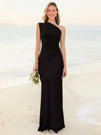 Aleida – Ein-Schulter-Maxikleid Aus Satin – Schwarz
