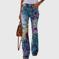 Nicole | Damen Jeans Blumenmuster Figurbetonend Modern Casual Trend – Lila Blume