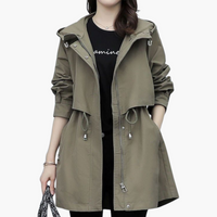 Damen Trenchcoat mit Kapuze und verstellbarer Taille – Khaki