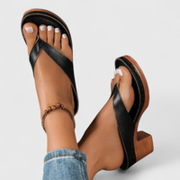 Birgit | Damen Zehentrenner Sandalen Chunky Heel Modern Sommer Trend – Schwarz
