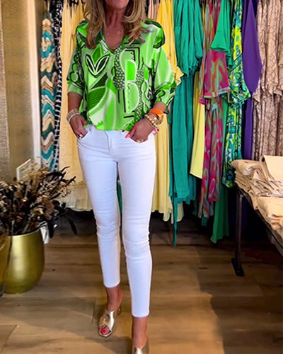 Heidi-Mode | Bunte Langärmlige Bluse mit Print