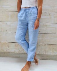 Aria-Hose aus Baumwolle und Leinen mit elastischem Bund – Blau