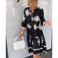 Lore - Bohemian Blumenknielanges Kleid – Schwarz