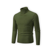 Klassischer Rollkragenpullover für Herren mit Rippstruktur – Olivgrün