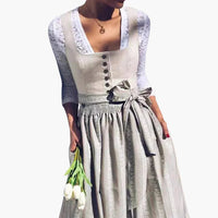 Kariertes Dirndl kleid mit Schürze für Damen - Oktoberfest 2025 – Grau