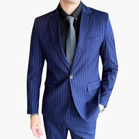 Herren Anzug mit Nadelstreifen und Slim Fit Sakko – Blau