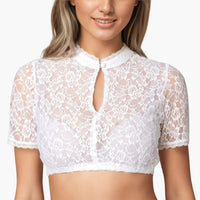 Spitzen Dirndl bluse mit Schlitz für Damen - Oktoberfest 2025 – Weiß 1