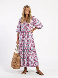 Mireya | Geometrisches Print Langarm-Tierkleid – Roségold