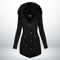 Zynro™ - Entspannte Mittellange Winterjacke mit Kapuze und Weichem Kragen – Schwarz