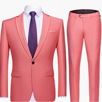 Herren Zweiteiler Anzug mit Blazer und flacher Front Hose – Rosa