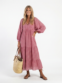 Arlette | Geometrisches Druck Langarm Midi Kleid – Geometrisch