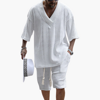 Luftiges Zweiteiler Sommer Set mit Hemd und Shorts für Herren – Weiß