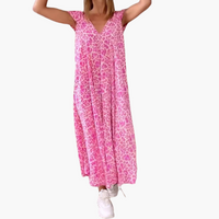 Leo Maxikleid für Damen – V-Ausschnitt und lockere Passform – Rosa