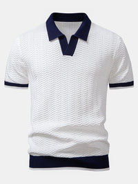 Arleno - Strukturiertes Strickpoloshirt mit V-Ausschnitt – Weiß