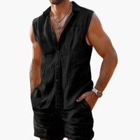 Herren Set mit ärmellchem Hemd und Shorts für den Sommer – Schwarz