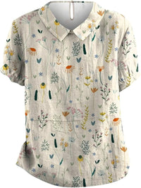 Damenbluse kurzärmelig mit Kragen und Blumenmuster – Weiß