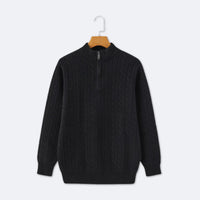 Christian | Eleganter Zopfmuster-Strickpullover mit Halbzip – Schwarz