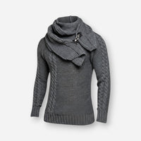 Rollkragenpullover für Herren im Schalkragen-Stil mit Zopfmuster-Details – Dunkelgrau