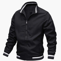 Herrenjacke mit Rippdetails und Frontreißverschluss – Schwarz