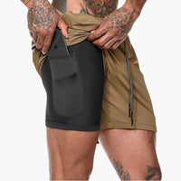 Herren Fitness Shorts mit Innentasche und Kompressionsebene – Khaki