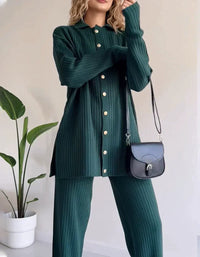 DAGMAR - LANGES HEMD UND GERIPPTE HOSE – Grün
