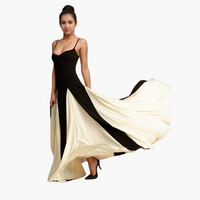 Colorblock Maxikleid für Damen – Elegant mit Herzausschnitt – Schwarz