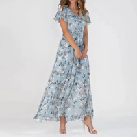 FADIME - LANGES KLEID MIT VOLANTÄRMELN – Blau
