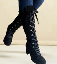 Asmita – Schnürstiefel Aus Wildleder Mit Hohem Absatz – Schwarz