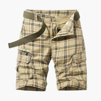 Herren Cargo Shorts mit Karomuster und Stoffgürtel – Khaki