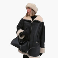 Damen Winterjacke mit breitem Kragen und Reißverschluss – Schwarz