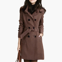 Damen Trenchcoat mit Gürtel und doppelten Knöpfen – Braun