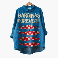 Ruth | Bequemes Vintage-Shirt mit Fisch-Print – Blau